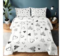 Générique Couette 140x200 Cœurs dessinés à la Main Style Simple Ensemble de Literie en Microfibre, 1 Edredon et 2 Taies d'oreiller 65x65, 4 Saisons B741