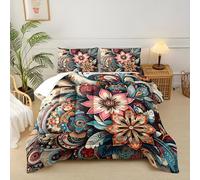 Générique Couette 140x200 Fleurs Rose Orangé - 4 Saisons, Couette 1 Personne Style Campagne Américaine, Edredon Réversible Microfibre Douce sans Housse, 2 Taies d'oreiller 65x65 sz26