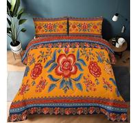 Générique Couette 140x200 Fleurs vintageStyle Ethnique Ensemble de Literie en Microfibre, 1 Edredon et 2 Taies d'oreiller 65x65, 4 Saisons Y273