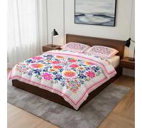 Générique Couette 140x200 Imprimée Fleurie, Decoration Chambre, Cadeau, Edredon Reversible Fleurs Rose Floral pour 1 Personne, 1 Taies d'oreiller, 4 Saisons, Weich - SW1395