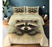 Générique Couette 140x200 Raton Laveur Style Aquarelle Ensemble de Literie en Microfibre, 1 Edredon et 2 Taies d'oreiller 65x65, 4 Saisons B813