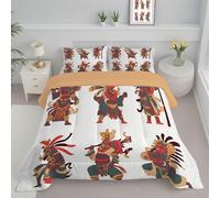 Générique Couette 140x200 Totem samouraïStyle Ethnique Ensemble de Literie en Microfibre, 1 Edredon et 2 Taies d'oreiller 65x65, 4 Saisons Y27