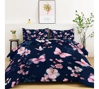 Générique Couette 140x200cm 4 Saisons, Couettes Imprimée Dessin Animé, Couette Matelassée Rétro Floral Papillon Lavable, Noir Rose Ensemble de Literie Microfibre Douce et Chaude pour Lit 1 Personne