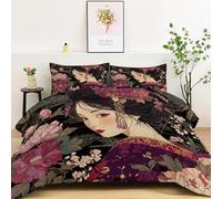 Générique Couette 140x200cm 4 Saisons, Japonais Couverture Couettes Tradition Geisha Fleurs pour lit 1 Personne, Couverture Matelassé Rouge Noir Douceur et Confort Édredon sans Housse - Lavable
