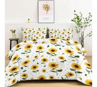 Générique Couette 140x200cm 4 Saisons, Réversible Couette Imprimée Mignon Aquarelle Floral Tournesol 1 Personne pour Enfant Fille Garçon, Jaune Couettes matelassée avec 2 Taies d'oreiller