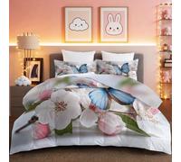 Générique Couette 140x200cm 4 Saisons, Réversible Tropical Couette Imprimée Fleurs Papillons 2 Personne pour Enfant Fille Garçon - Blanc Couettes matelassée avec 2 Taies d'oreiller