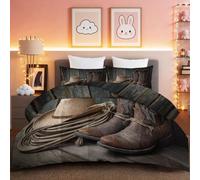 Générique Couette 140x200cm 4 Saisons, Réversible Tropical Couette Imprimée Rétro Cowboy Western 2 Personne pour Enfant Fille Garçon - Brun Couettes matelassée avec 2 Taies d'oreiller