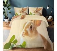 Générique Couette 140x200cm avec Animal Lapin Imprimée, Mignon Couette 4 Saisons en Microfibre pour Lit 1 Personnes, Couettes Réversible Ultra Douce Lavable en Machine, Beige