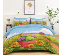 Générique Couette 155 x 220 cm Couette imprimée Champ De Tournesols 3 Pièces - Édredon et 2 Taies d'oreiller - Édredon Toutes Saisons Lavable en Machine pour Garçons et Filles, Couleur