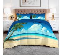 Générique Couette 155 x 220 cm Couette imprimée Simple Plage Ciel Bleu Nuages Blancs 3 Pièces - Édredon et 2 Taies d'oreiller - Édredon Toutes Saisons Lavable en Machine pour Garçons et Filles, Bleu