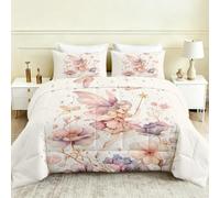 Générique Couette 155x220 Imprimée Enfants Filles Fée Fleurs Aquarelle Couette Été Légère Réversible Microfibre Douce 4 Saisons pour Lit 2 Personnes avec 2 Taies d'oreiller 65x65, rO-117M