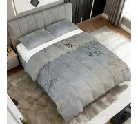 Générique Couette 160x200 4 Saisons Motif Feuilles Bambou Gris, 2 Personnes - Edredon Réversible Imprimée Flore Oriental Asiatique avec 2 Taies d'oreiller pour Decoration Chambre, Cadeau BC3314