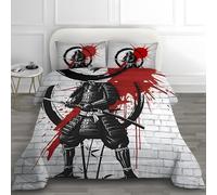 Générique Couette 160x200 4 Saisons Style Japonais, Couette Épées et Graffitis Rétro, Édredon lit 2 Personnes 160x240 cm avec 2 Taie d'oreiller 65x65 Réversible sans Housse sm1005