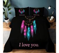 Générique Couette 180 x 200 cm Édredon Imprimée Attrape Rêves Néons Lumineux Réversible - Couette sans Housse pour 4 Saisons - Édredon Douce Et Taies d'oreiller 65X65 Cm, Noir