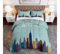 Générique Couette 180 x 200 cm Imprimée Ville Horizons Urbains Typographie, Couette 2 Personnes Moderne Réversible sans Housse, Édredon Respirante et Super Douce Confortable, Lavable en Machine