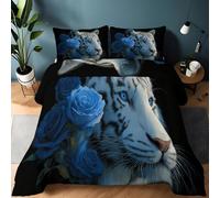 Générique Couette 200 x 200 cm 4 Saisons Enfant - Couette Réversible Bleu-Noir sans Housse 2 Personnes Hiver édredon Chaude Hypoallergénique, Edredon Élégant Animal Floral Tigre Lavable