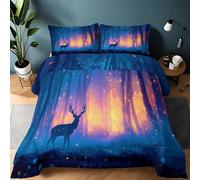 Générique Couette 200 x 200 cm Couette imprimée Fantaisie Forêt Cerf 3 Pièces - Édredon et 2 Taies d'oreiller - Édredon Toutes Saisons Lavable en Machine pour Garçons et Filles, Bleu