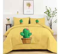 Générique Couette 200 x 200 cm Dessin Animé Cactus Mignon Couette Couverture Respirante et Super Douce pour 4 Saisons avec 2 Taies d'oreiller, Couture en U Premium, pour Suite Matrimoniale, Jaune