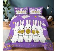 Générique Couette 200 x 200 cm Dessin Animé Lapin Blanc Marguerite Mignon Couette d'hiver sans Housse Lavable - Douce Confortable Respirante Couverture Quilting d'Réversible, Violet