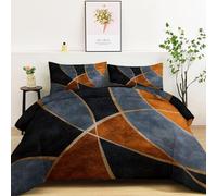 Générique Couette 200 x 200 cm Édredon Imprimée Art Moderne Géométrie Motifs Linéaires Réversible - Couette sans Housse pour 4 Saisons - Édredon Douce Et Taies d'oreiller 65X65 Cm, Noir Et Orange