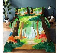 Générique Couette 200 x 200 cm Édredon Imprimée Dessin Animé Forêt Chemin Réversible - Couette sans Housse pour 4 Saisons - Édredon Douce Et Taies d'oreiller 65X65 Cm, Vert