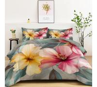 Générique Couette 200 x 200 cm Édredon Imprimée Fleurs Tropicales Motifs De Feuilles Réversible - Couette sans Housse pour 4 Saisons - Édredon Douce Et Taies d'oreiller 65X65 Cm, Beige