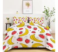 Générique Couette 200 x 200 cm Enfant Fruit Banane Fraise, Couette Dessin Animé Dessiné À La Main 2 Personne Chaude Anti-acariens Edredon Douce et Confortable Lavable en Machine pour Ete Hiver Adulte