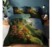 Générique Couette 200 x 200 cm Fantaisie Forêt Magique Champignons Imprimée en Microfibre Edredon Couette 4 Saisons 2 Personnes en Machine Réversible et 2 Taies d'oreiller 65x65 cm, Vert