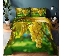 Générique Couette 200 x 200 cm Fruits Raisins Vignes Imprimée en Microfibre Edredon Couette 4 Saisons 2 Personnes en Machine Réversible et 2 Taies d'oreiller 65x65 cm, Jaune Vert