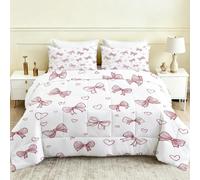 Générique Couette 200x200 Blanc Rose Nœud Papillon Cœur Couette sans Housse, Edredon Legere Microfibre Douce 4 Saisons pour Lit 2 Personnes, 2 Taies d'oreiller 65x65, Lavable en Machine, Wjd-14