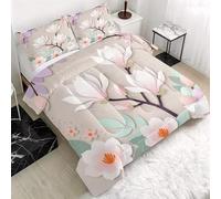 Générique Couette 200x200 Fleur De Magnolia Edredon 200x200 Fleurs Couette pour 2 Personnes, Microfibre Soft Couettes 4 Saisons avec 2 Taie d'oreiller 65x65, Couettes sans Housse T778