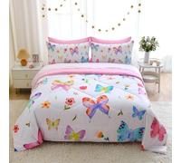 Générique Couette 200x200 Papillons et Fleurs Rose Ensemble de Literie en Microfibre, 1 Edredon et 2 Taies d'oreiller 65x65, 4 Saisons X1690