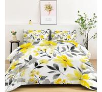 Générique Couette 200x200cm 4 Saisons, Couettes Imprimée Fleurs, Couette Matelassée Élégantes Aquarelle Feuilles Lavable, Jaune Ensemble de Literie Microfibre Douce et Chaude pour Lit 2 Personnes