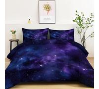 Générique Couette 200x200cm avec Fantaisie Galaxie Espace Étoiles Imprimée, Couette 4 Saisons en Microfibre pour Lit 2 Personnes, Couettes Réversible Ultra Douce Lavable en Machine, Violet Foncé