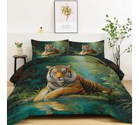 Générique Couette 220 x 240 cm 4 Saisons Enfant - Couette Réversible Vert sans Housse 2 Personnes Hiver édredon Chaude Hypoallergénique, Edredon Réaliste Animaux Tigre Tropical Forêt Lavable
