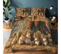 Générique Couette 220 x 240 cm Animaux Mignons Écureuils Glands Couette d'hiver sans Housse Lavable - Douce Confortable Respirante Couverture Quilting d'Réversible, Jaune Vert