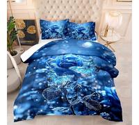 Générique Couette 220x240 cm Fleurs de Roses Bleues, Couette 2 Personnes, Duvet Papillons Réversible sans Housse, Couettes 4 Saisons Légère Chaud avec 2 Taies d'oreiller sm785