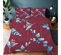 Générique Couette 220x240 Feuilles d'eucalyptus Simple et élégant Ensemble de Literie en Microfibre, 1 Edredon et 2 Taies d'oreiller 65x65, 4 Saisons B671