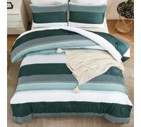 Générique Couette 220x240 Rayure Bicolore Vert foncé Style Luxe léger Ensemble de Literie en Microfibre, 1 Edredon et 2 Taies d'oreiller 65x65, 4 Saisons K1073