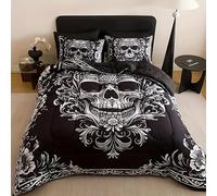 Générique Couette 220x240 Tête de Mort Blanche Edredon 220x240 Gothique Sombre Couette pour 2 Personnes, Microfibre Soft Couettes 4 Saisons avec 2 Taie d'oreiller 65x65, Couettes sans Housse L431