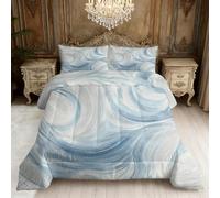 Générique Couette 220x240 Tourbillon Bleu-Blanc Style Luxe léger Ensemble de Literie en Microfibre, 1 Edredon et 2 Taies d'oreiller 65x65, 4 Saisons K977