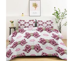 Générique Couette 220x240cm 4 Saisons, Couettes Imprimée Dessin Animé, Couette Matelassée Nœud Diamant Lèvres Lavable, Rose Ensemble de Literie Microfibre Douce et Chaude pour Lit 2 Personnes