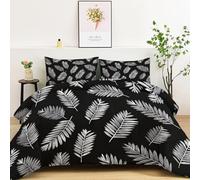 Générique Couette 220x240cm 4 Saisons, Couettes Imprimée Feuille, Couette Matelassée Simple Feuille De Palmier Lavable, Noir Ensemble de Literie Microfibre Douce et Chaude pour Lit 2 Personnes