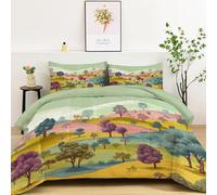 Générique Couette 240 x 260 cm Couette imprimée Motifs Rétro Forêt Collines 3 Pièces - Édredon et 2 Taies d'oreiller - Édredon Toutes Saisons Lavable en Machine pour Garçons et Filles, Couleur