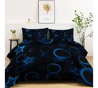 Générique Couette 240 x 260 cm Minimalisme Motifs D'Étoiles Et De Cercles Imprimée en Microfibre Edredon Couette 4 Saisons 2 Personnes en Machine Réversible et 2 Taies d'oreiller 65x68 cm, Bleu