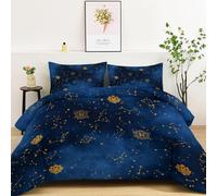Générique Couette 240 x 260 cm Motifs Uniques De Douze Constellations Imprimée en Microfibre Edredon Couette 4 Saisons 2 Personnes en Machine Réversible et 2 Taies d'oreiller 65x68 cm, Bleu Marine