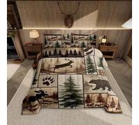 Générique Couette 240x260 Animaux de la forêt Marron Ensemble de Literie en Microfibre, 1 Edredon et 2 Taies d'oreiller 65x65, 4 Saisons X756