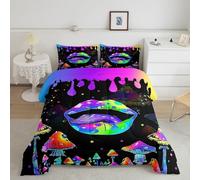 Générique Couette 240x260 Champignon lèvreStyle psychédélique Ensemble de Literie en Microfibre, 1 Edredon et 2 Taies d'oreiller 65x65, 4 Saisons Y1110