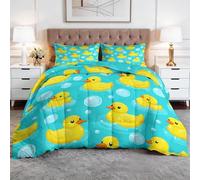 Générique Couette 240x260 cm Cartoon Canard, Légère Réversible Couette Imprimée 4 Saisons pour Lit 2 Personnes, Bleu Œuf Édredon sans Housse et 2 Taies d'oreiller 65x65 cm