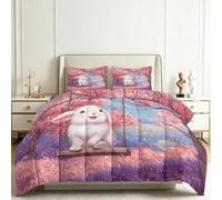 Générique Couette 240x260 cm Rêve Automne, Légère Réversible Couette Imprimée 4 Saisons pour Lit 2 Personnes, Lapin Cerisier Édredon sans Housse et 2 Taies d'oreiller 65x65 cm